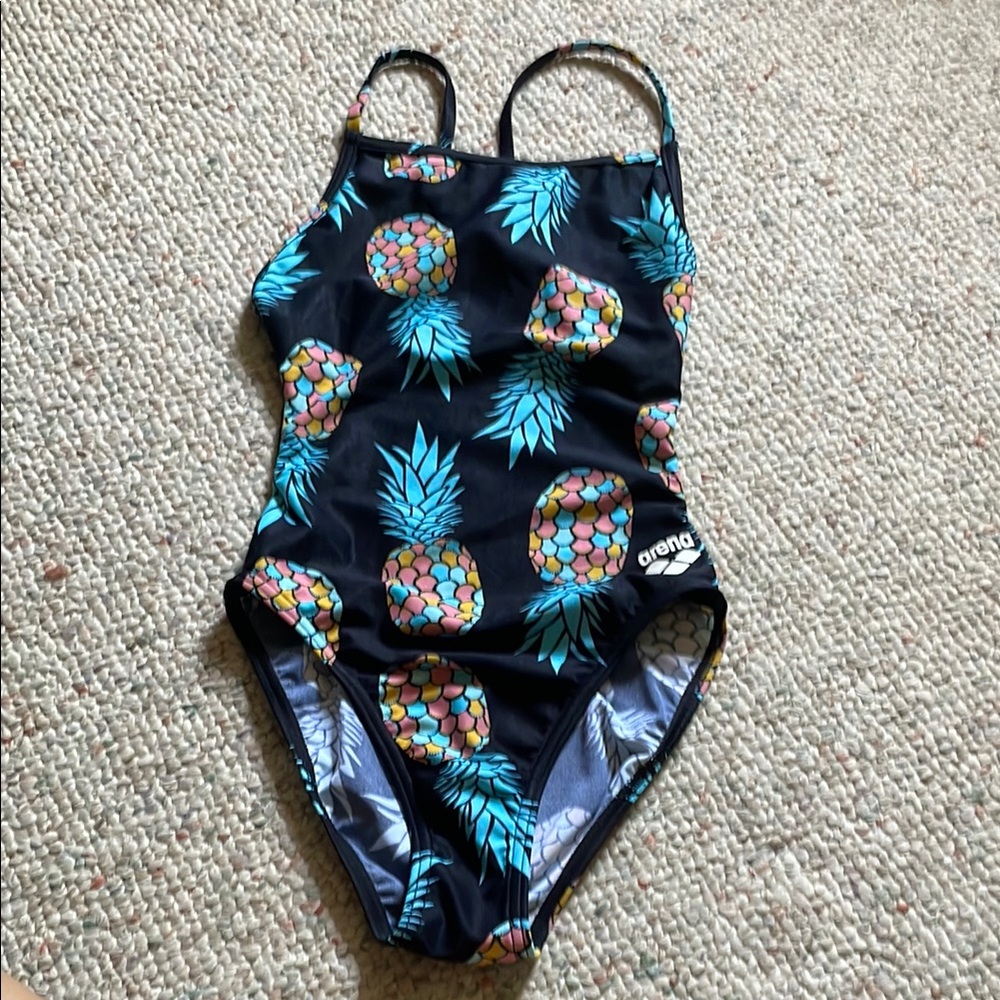 Black and Blue One Piece Swimsuit with Pineapple Print